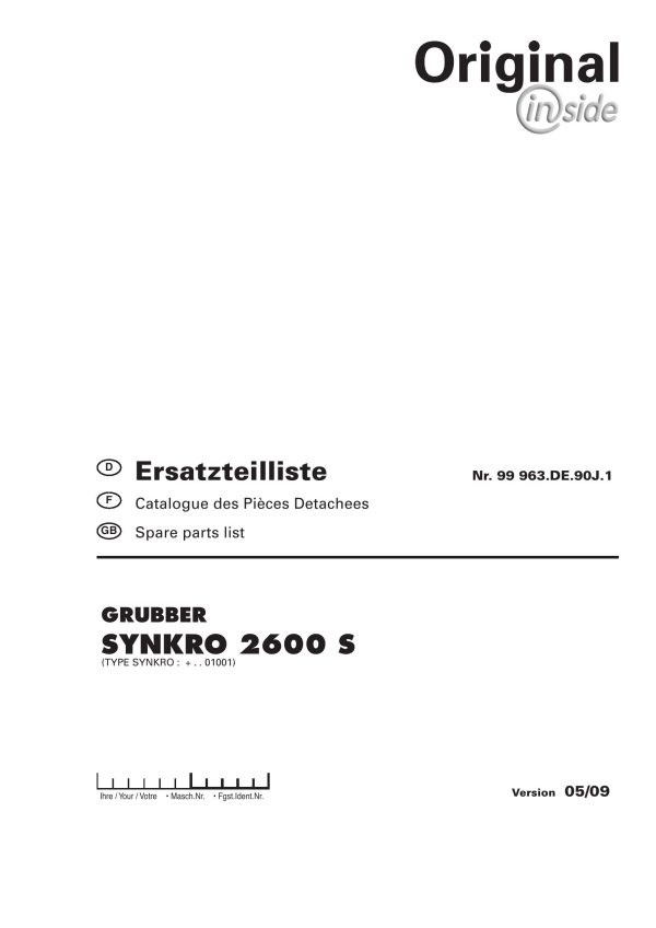 Pottinger Agricultural Synkro 2600 S Parts Catalog
