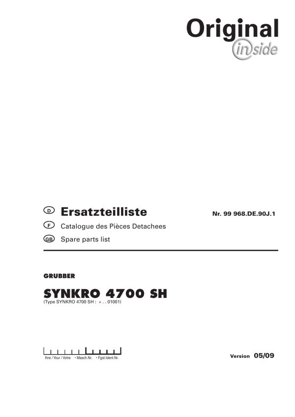 Pottinger Agricultural Synkro 4700 SH Parts Catalog