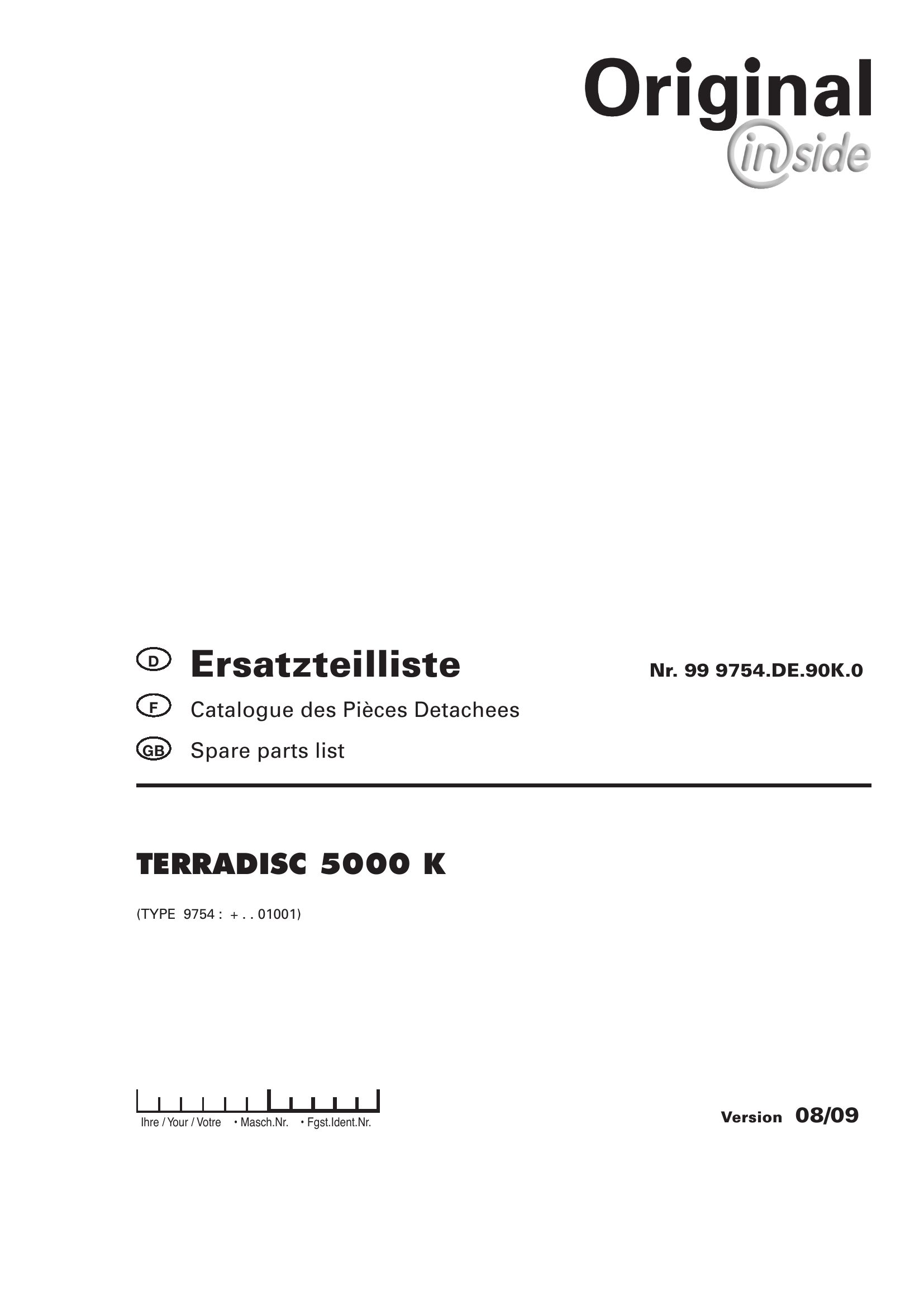 Pottinger Agricultural Terradisc 5000 K Parts Catalog