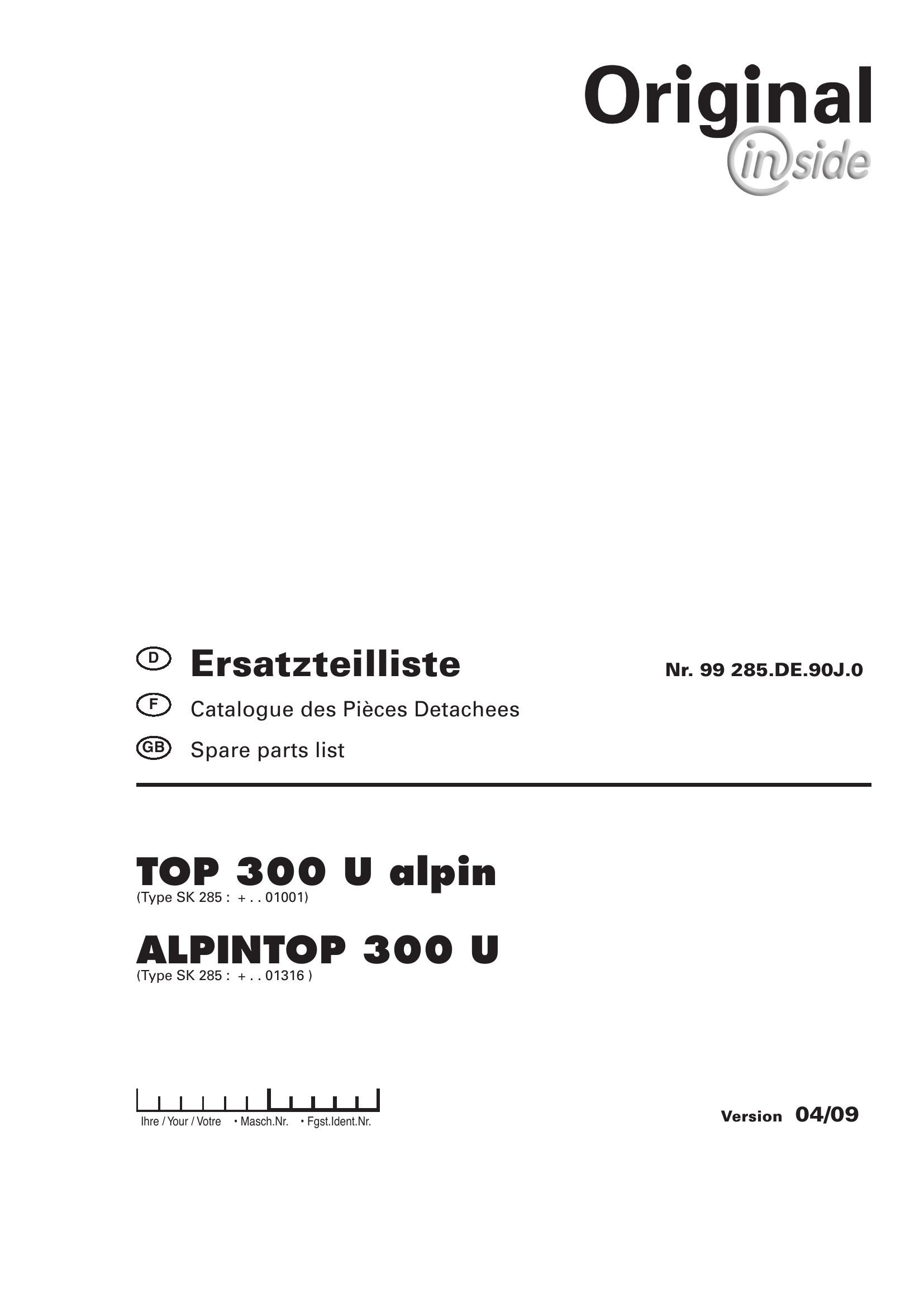 Pottinger Agricultural Top Alpintop 300 U Parts Catalog