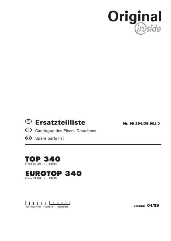 Pottinger Agricultural Top Eurotop 340 Parts Catalog