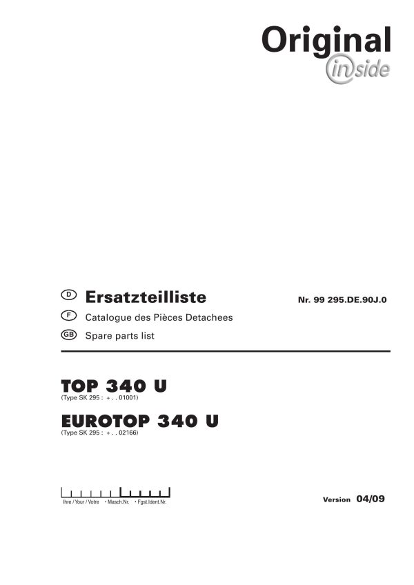 Pottinger Agricultural Top Eurotop 340 U Parts Catalog