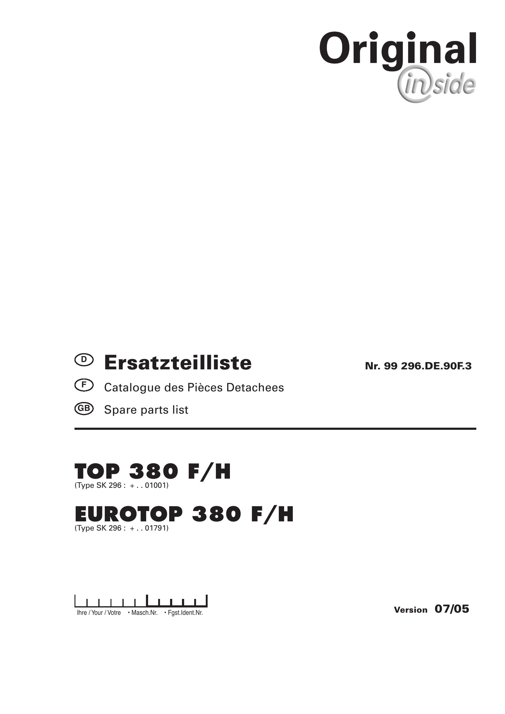 Pottinger Agricultural Top Eurotop 380 F H Parts Catalog