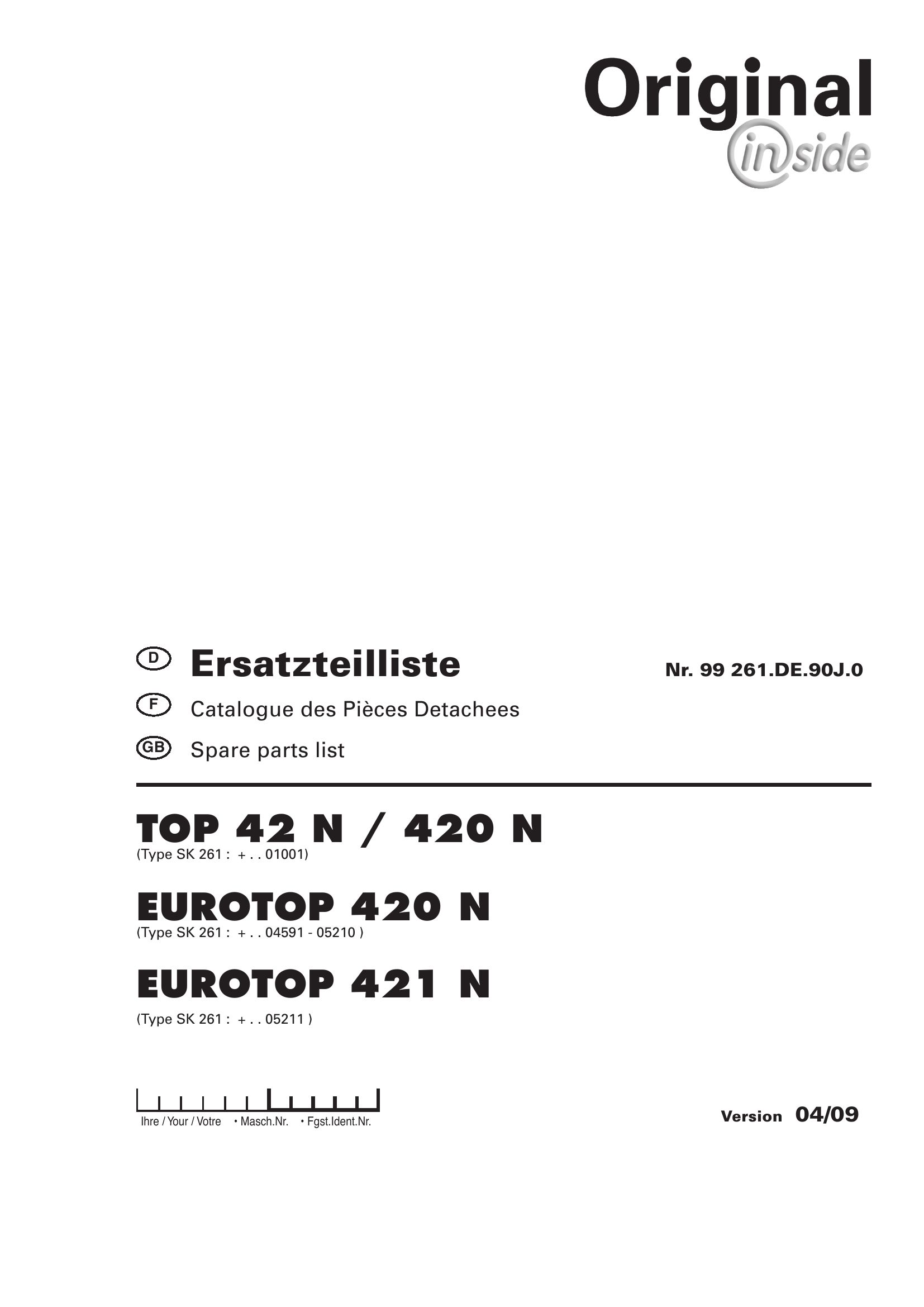 Pottinger Agricultural Top Eurotop 420 421 N Parts Catalog