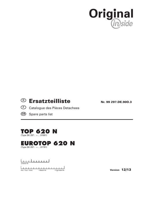 Pottinger Agricultural Top Eurotop 620 N Parts Catalog
