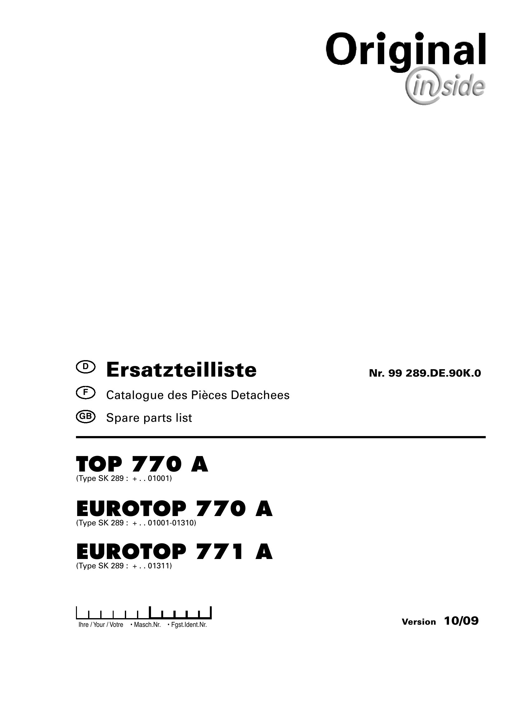 Pottinger Agricultural Top Eurotop 770 701 A Parts Catalog