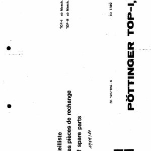Pottinger Agricultural Top I II Parts Catalog