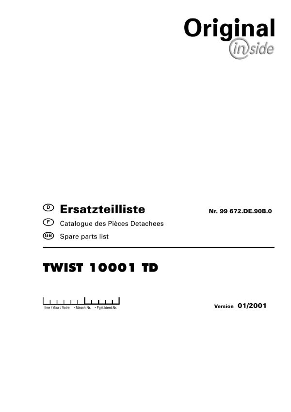 Pottinger Agricultural Twist 10001 TD Parts Catalog