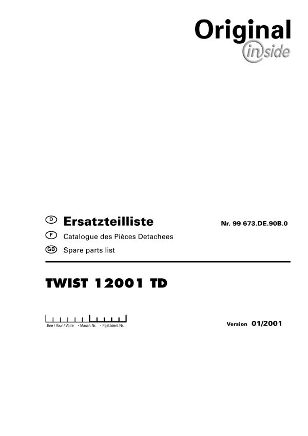 Pottinger Agricultural Twist 12001 TD Parts Catalog