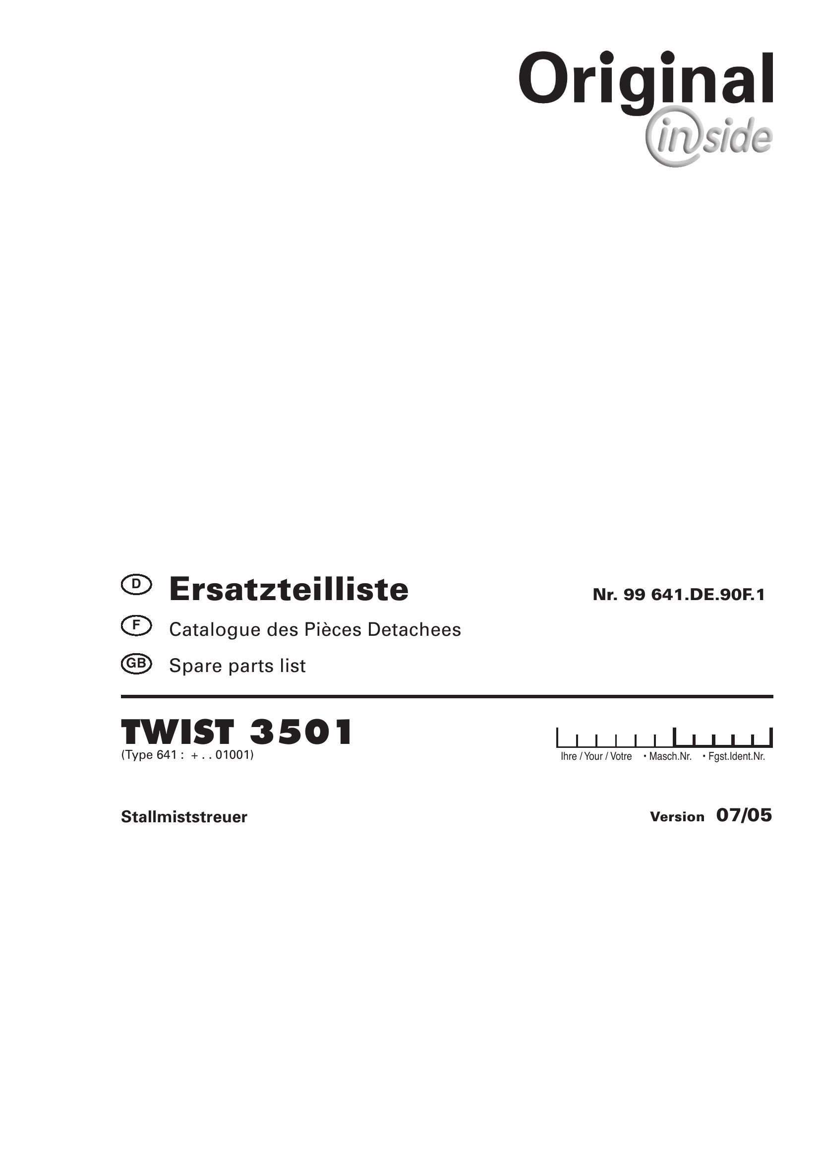 Pottinger Agricultural Twist 3501 Parts Catalog