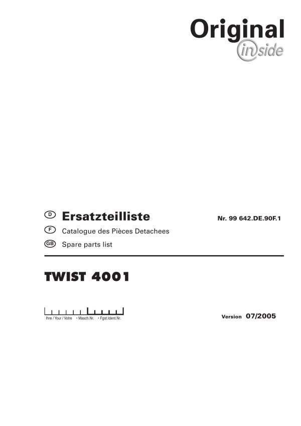 Pottinger Agricultural Twist 4001 Parts Catalog