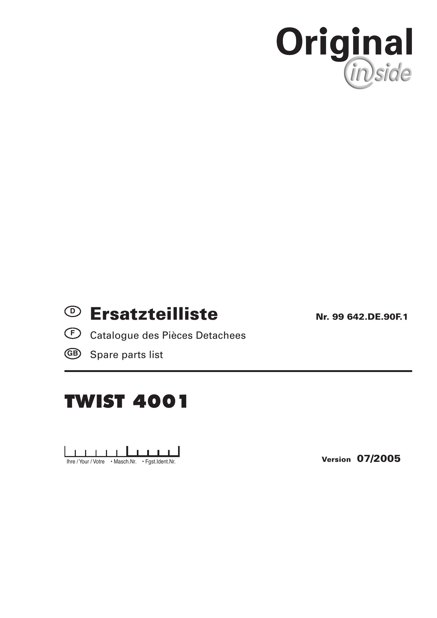 Pottinger Agricultural Twist 4001 Parts Catalog