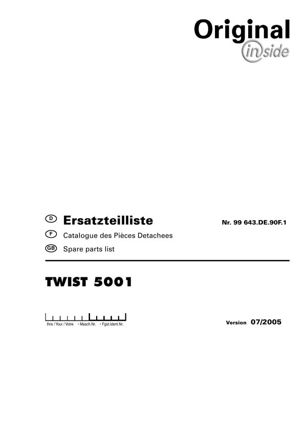 Pottinger Agricultural Twist 5001 Parts Catalog