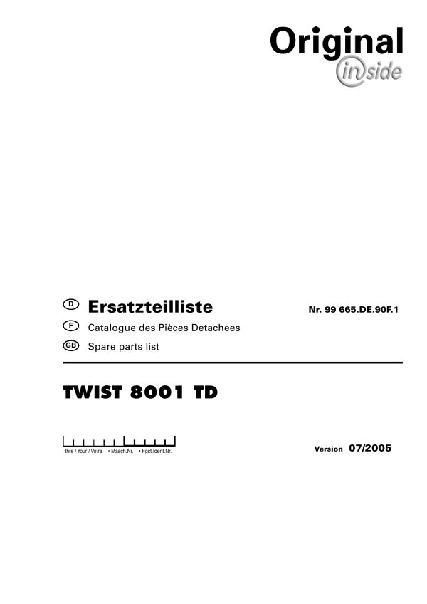 Pottinger Agricultural Twist 8001 TD Parts Catalog