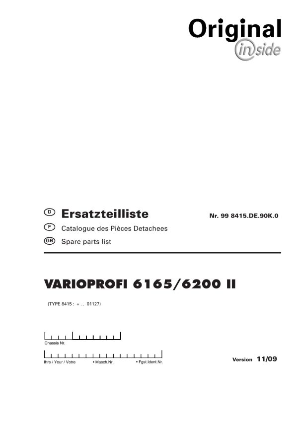Pottinger Agricultural Varioprofi 6165 6200 II Parts Catalog