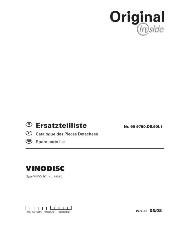 Pottinger Agricultural Vinodisc Parts Catalog