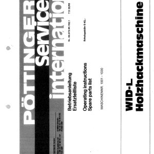 Pottinger Agricultural WID L Operation Instructions Parts Catalog