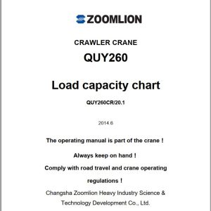 Zoomlion Crawler Crane QUY260 Load Capacity Chart