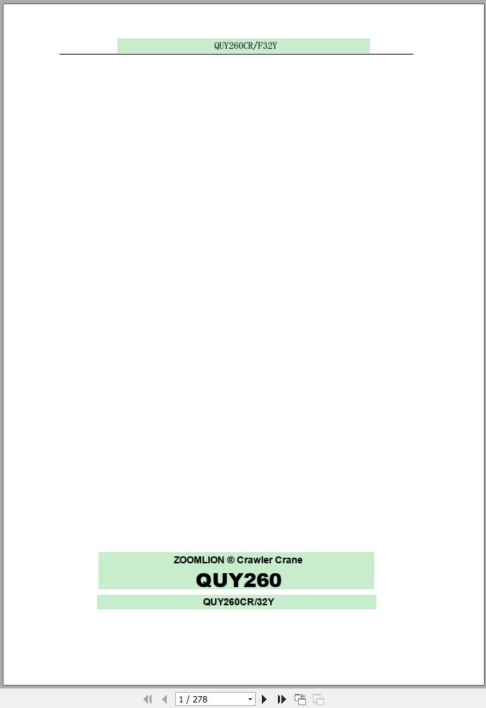 Zoomlion Crawler Crane QUY260 Spare Parts Manual