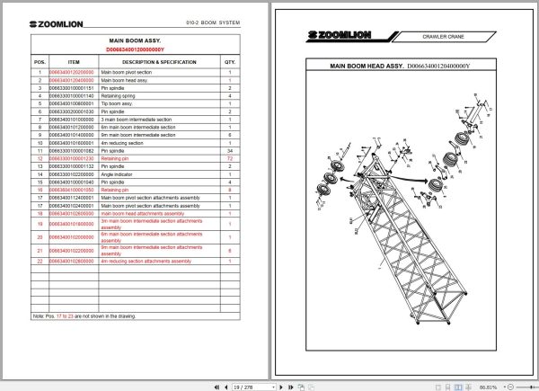 Zoomlion Crawler Crane QUY260 Spare Parts Manual 1