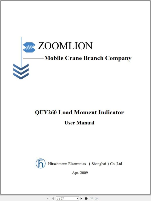 Zoomlion Load Moment Indicator QUY260 User Manual
