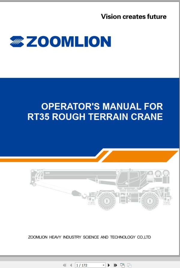 Zoomlion Rough Terrain Crane RT35 Operators Manual
