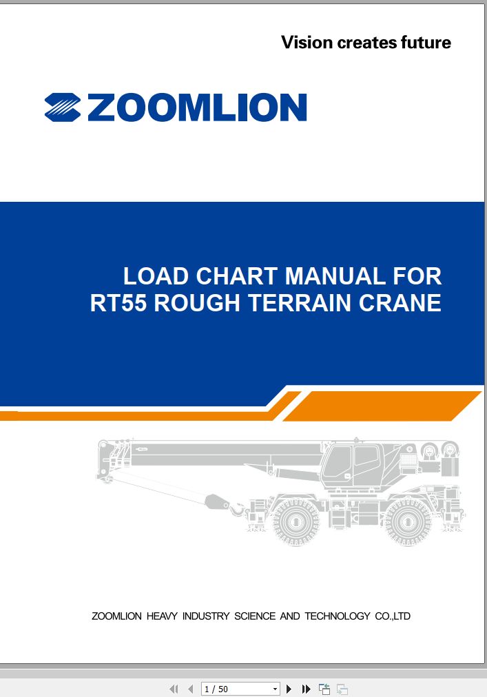 Zoomlion Rough Terrain Crane RT55 Load Chart Manual