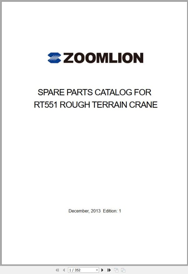 Zoomlion Rough Terrain Crane RT60 Parts Manual