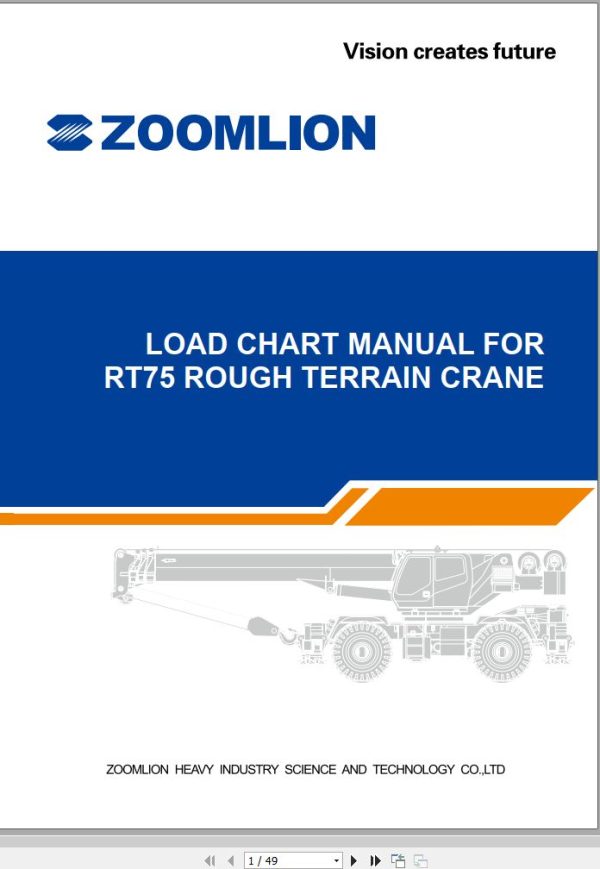 Zoomlion Rough Terrain Crane RT75 Load Chart Manual
