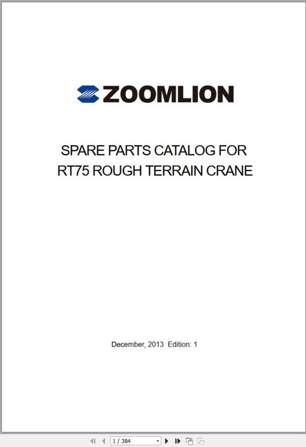Zoomlion Rough Terrain Crane RT75 Parts Manual
