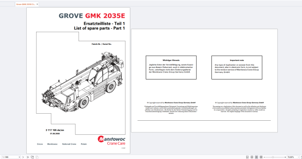 Grove Crane 17.1 Gb GMK Series Collection Parts Document PDF 1 1
