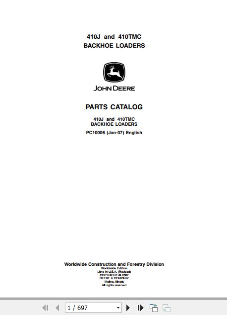 John Deere Backhoe Loader 410J 410TMC Parts Catalog PC10006 1