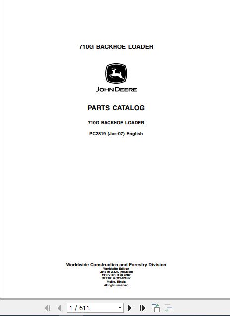 John Deere Backhoe Loader 710G Parts Catalog PC2819 1