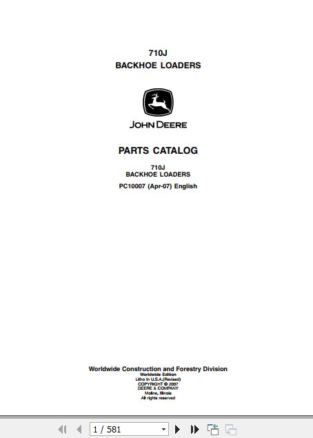 John Deere Backhoe Loader 710J Parts Catalog PC10007 1