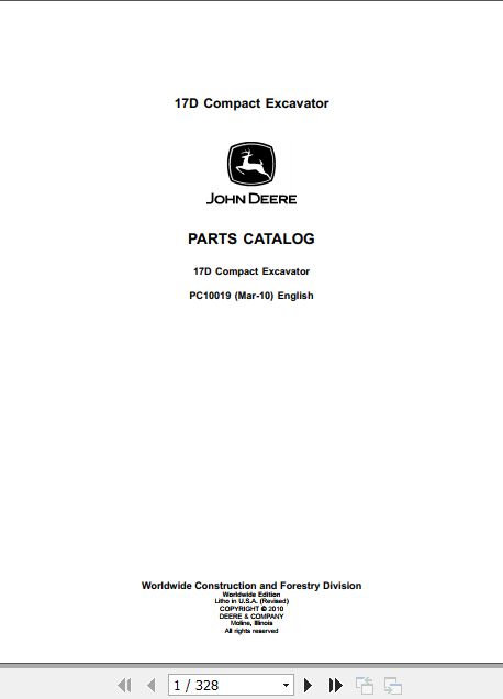 John Deere Compact Excavator 17D Parts Catalog PC10019 1