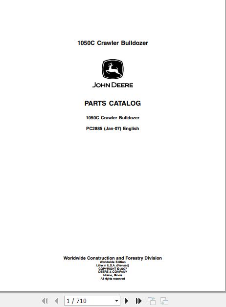 John Deere Crawler Bulldozer 1050C Parts Catalog PC2885 1