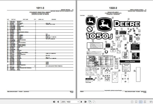 John Deere Crawler Dozer 1050J Parts Catalog PC10010 2