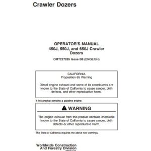 John Deere Crawler Dozer 450J 550J 650J Operators Manual OMT227285 1