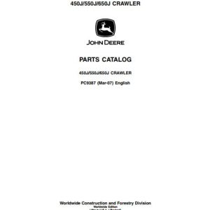 John Deere Crawler Dozer 450J 550J 650J Parts Catalog PC9387 1