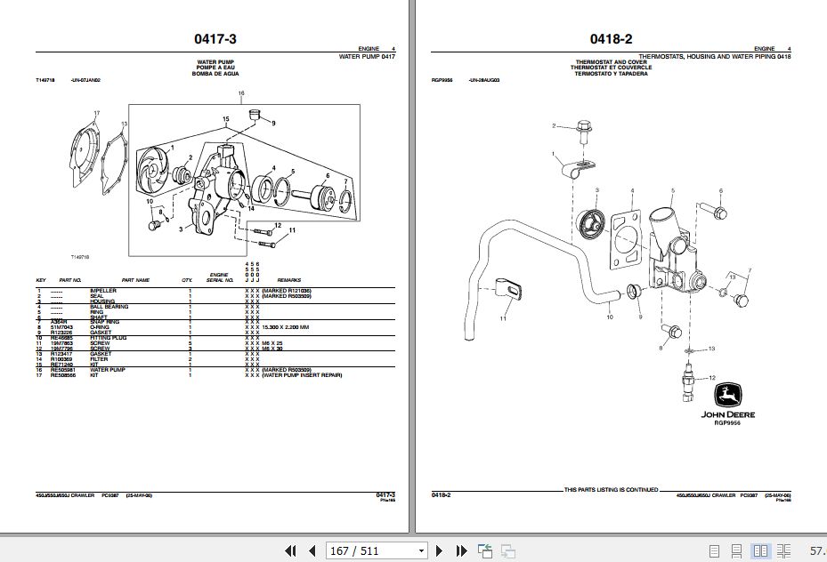 John Deere Crawler Dozer 450J 550J 650J Parts Catalog PC9387