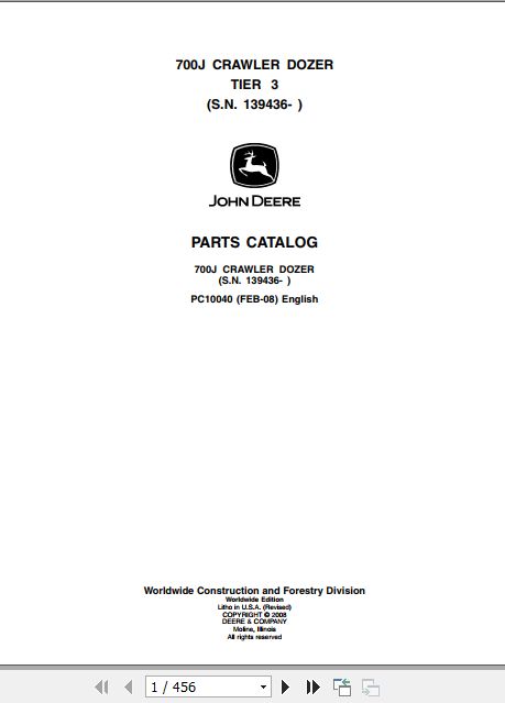 John Deere Crawler Dozer 700J Parts Catalog PC10040 1