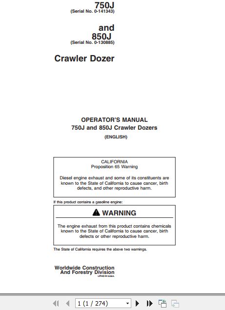 John Deere Crawler Dozer 750J 850J Operators Manual 1