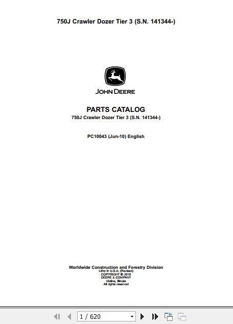 John Deere Crawler Dozer 750J Parts Catalog PC10043 1