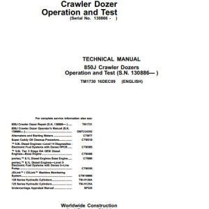 John Deere Crawler Dozer 850J Operation And Test Manual TM1730 1
