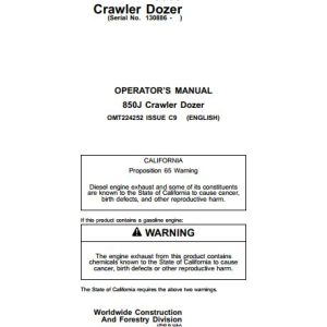John Deere Crawler Dozer 850J Operators Manual OMT224252 1