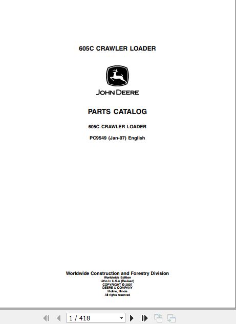 John Deere Crawler Loader 605C Parts Catalog PC9549 1