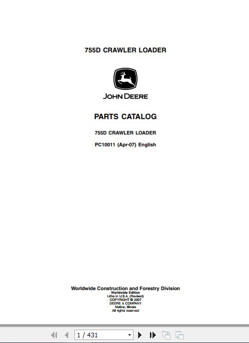 John Deere Crawler Loader 755D Parts Catalog PC10011 1