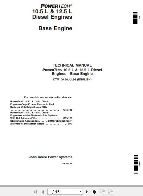 John Deere Diesel Engine Powertech 10.5 L 12.5 L Technical Manual CTM100 1
