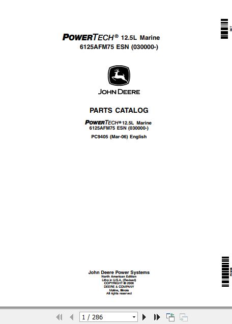 John Deere Diesel Engine Powertech 12.5L Parts Catalog PC9405 1