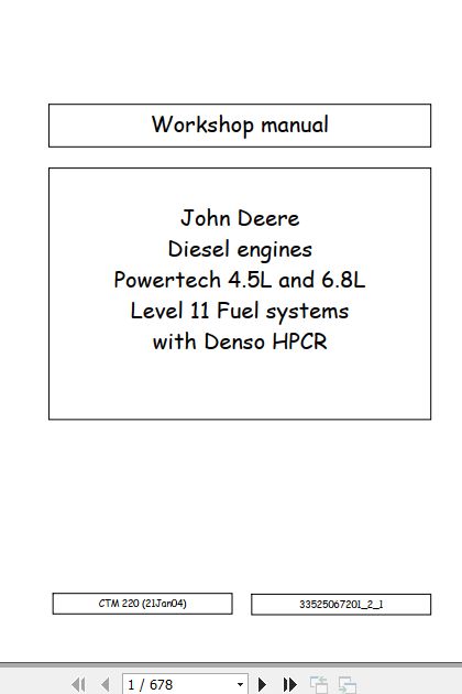 John Deere Diesel Engine Powertech 4.5L 6.8L Workshop Manual CTM220 1
